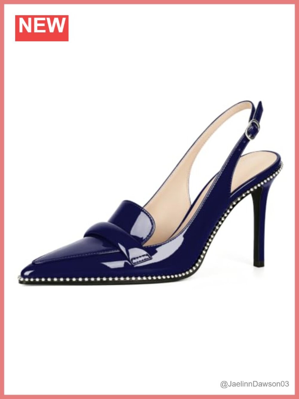 Beaded Slingback Stiletto Heels Pumps for Women, Pointed Toe Slip On High Heel